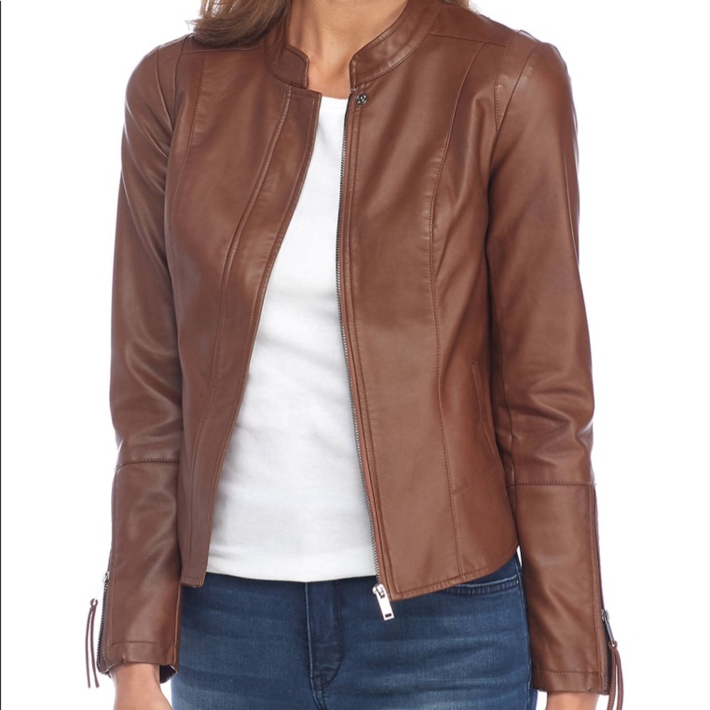 NWT Kari Blue Faux Leather Jacket